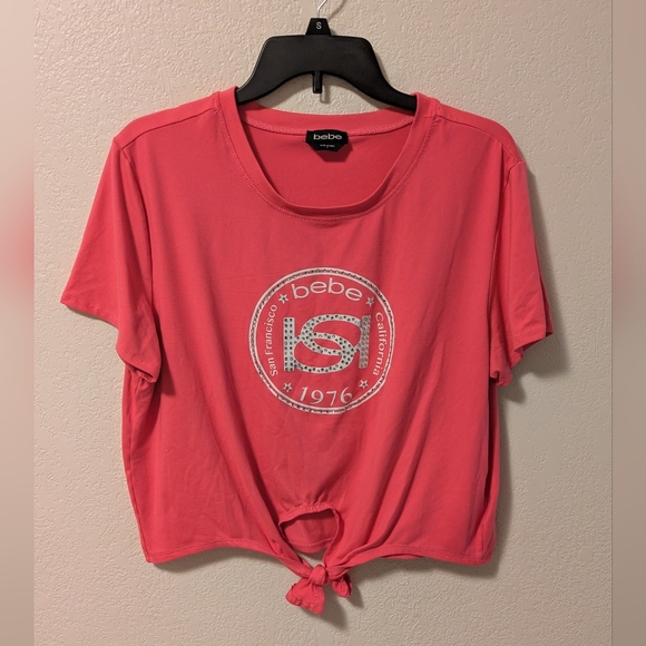 bebe Tops - Bebe Pink Crop Tie Front T-Shirt